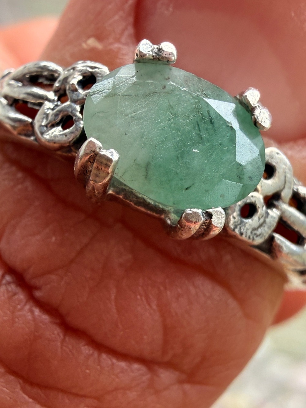 Sterling Silver Natural Colombian Emerald Oval Celtic Ring Sz9